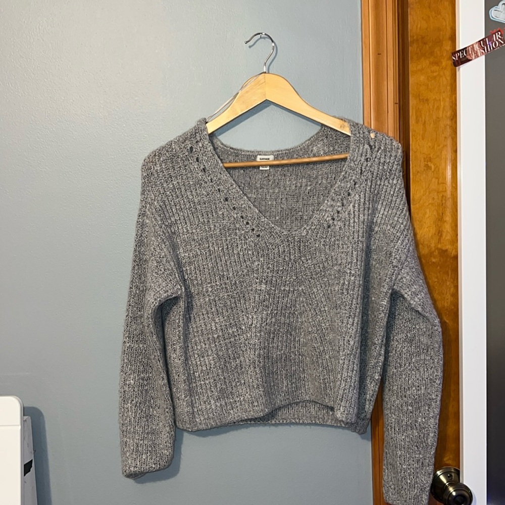 Garage Grey V-Neck Cropped sweater